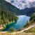 Beautiful view of high mountain lake Kolsai in Kazakhstan, central Asia